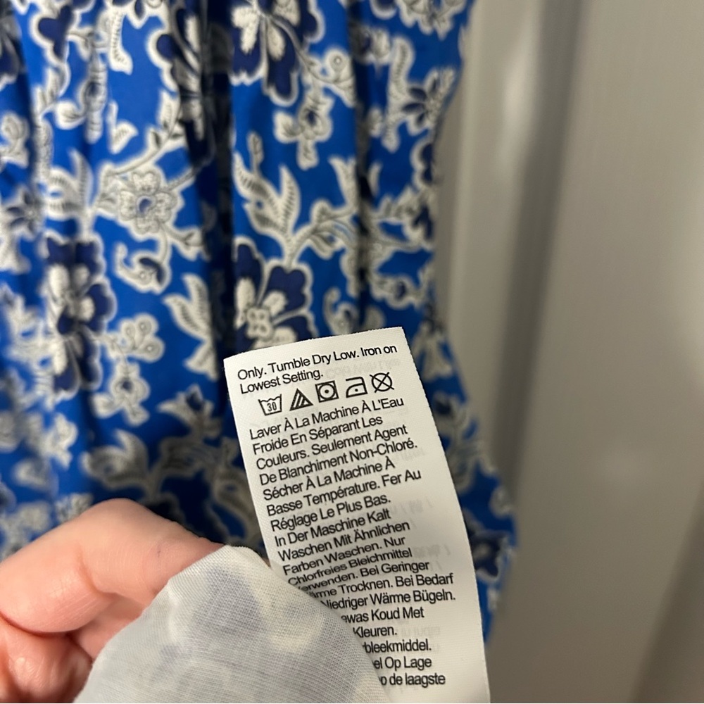 J Crew Cotton Voile Ruffle-Trim Shift Dress Cobalt Floral - Picture 15 of 16